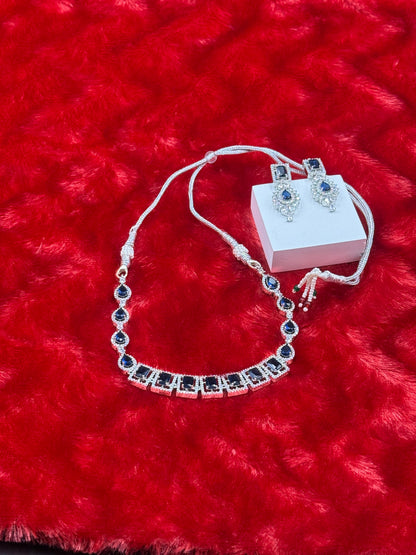 Royal Blue American Diamond Necklace Set with Earrings
