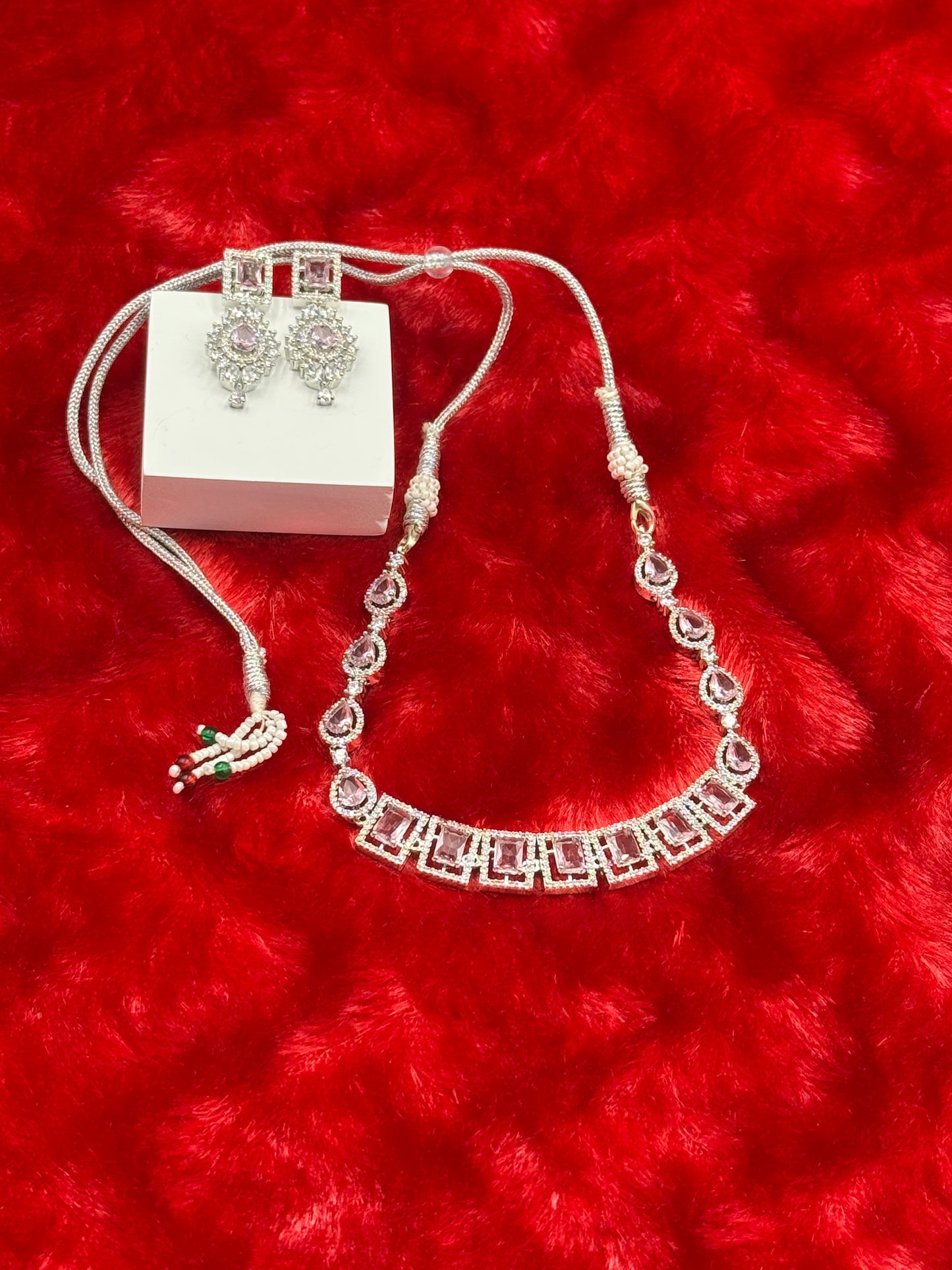 Lavender American Diamond Necklace Set with Earrings