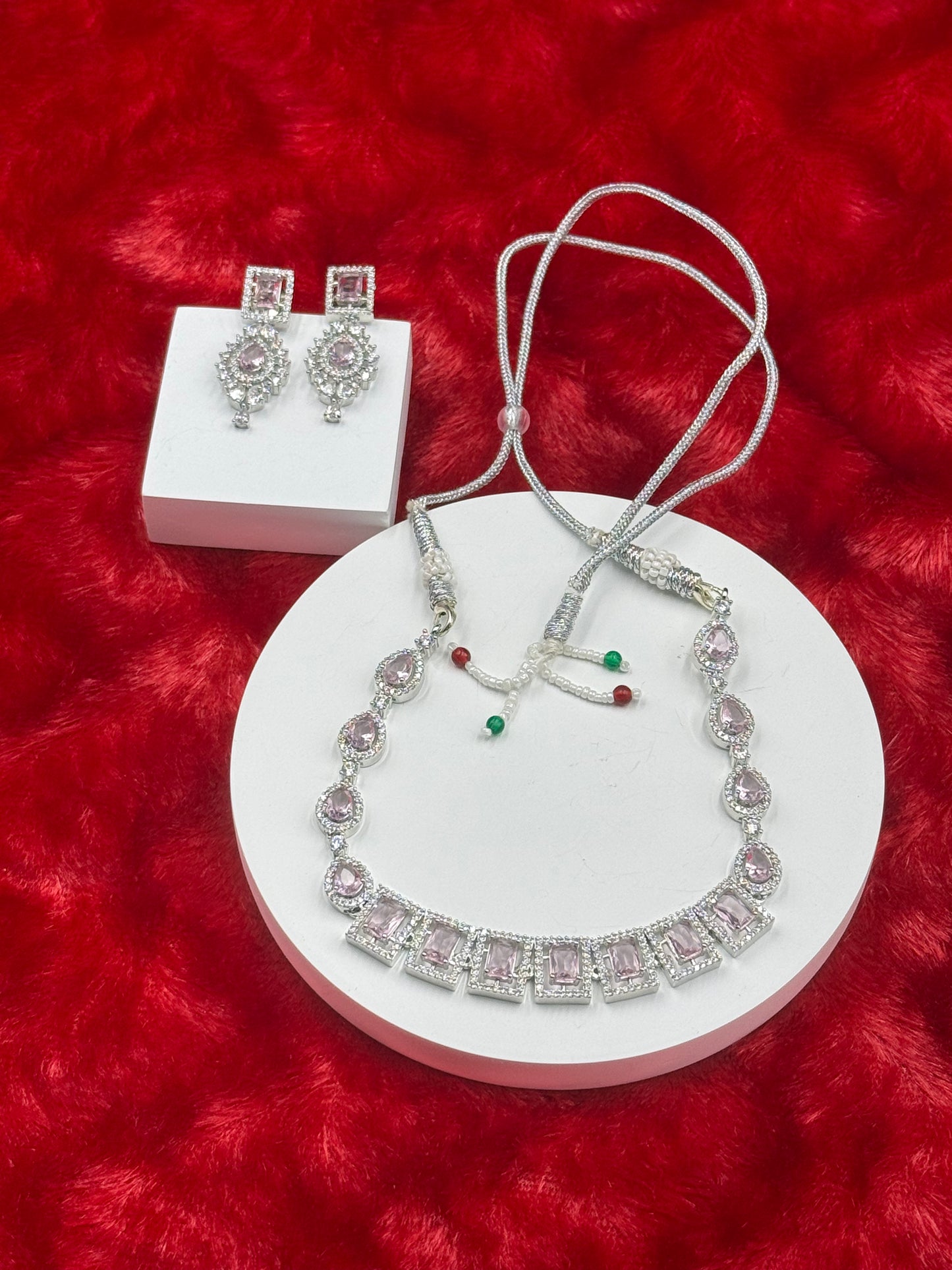 Lavender American Diamond Necklace Set with Earrings