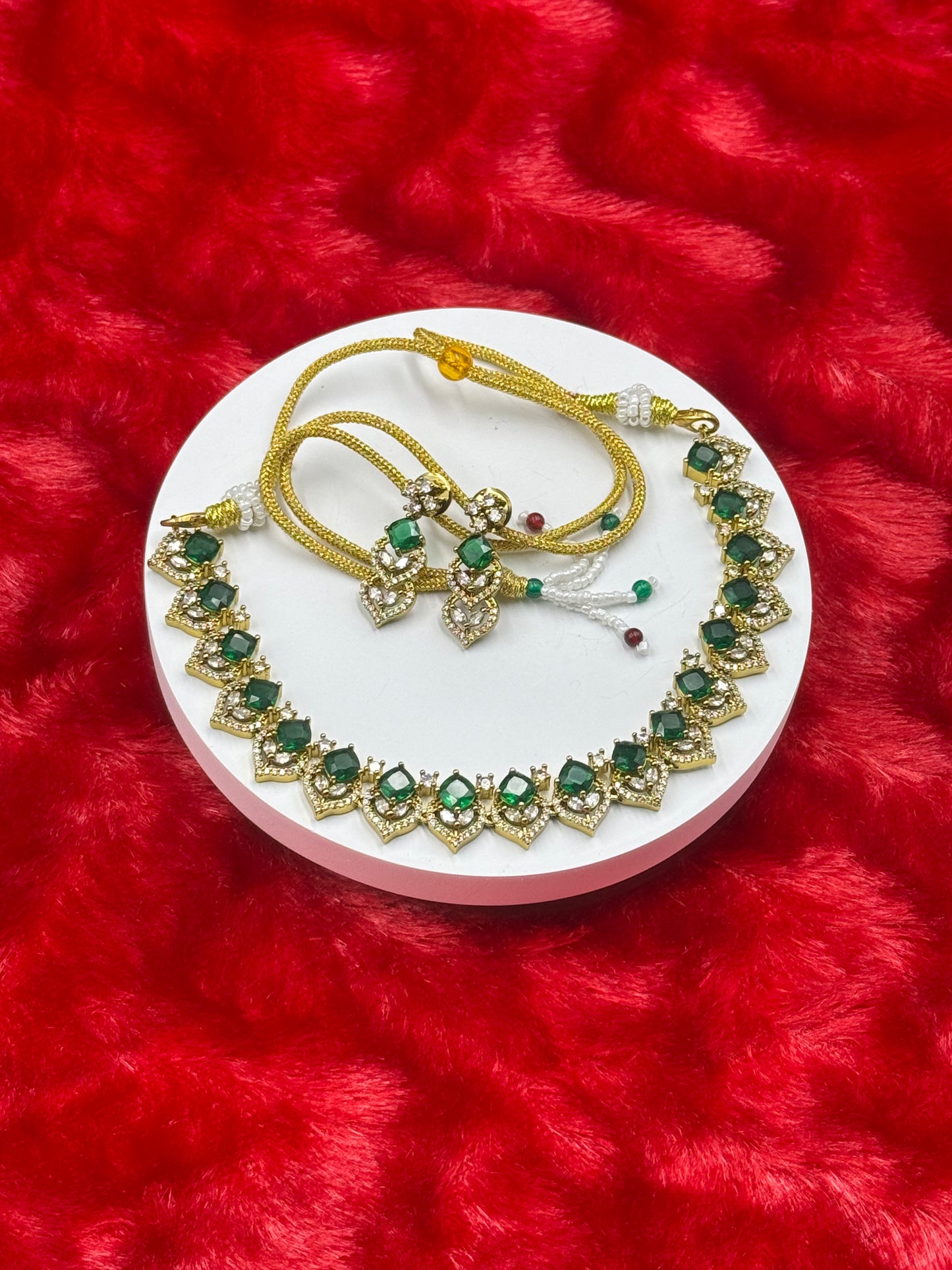 Mint Green American Diamond Necklace Set with Earrings