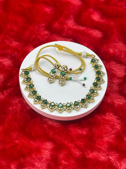 Mint Green American Diamond Necklace Set with Earrings