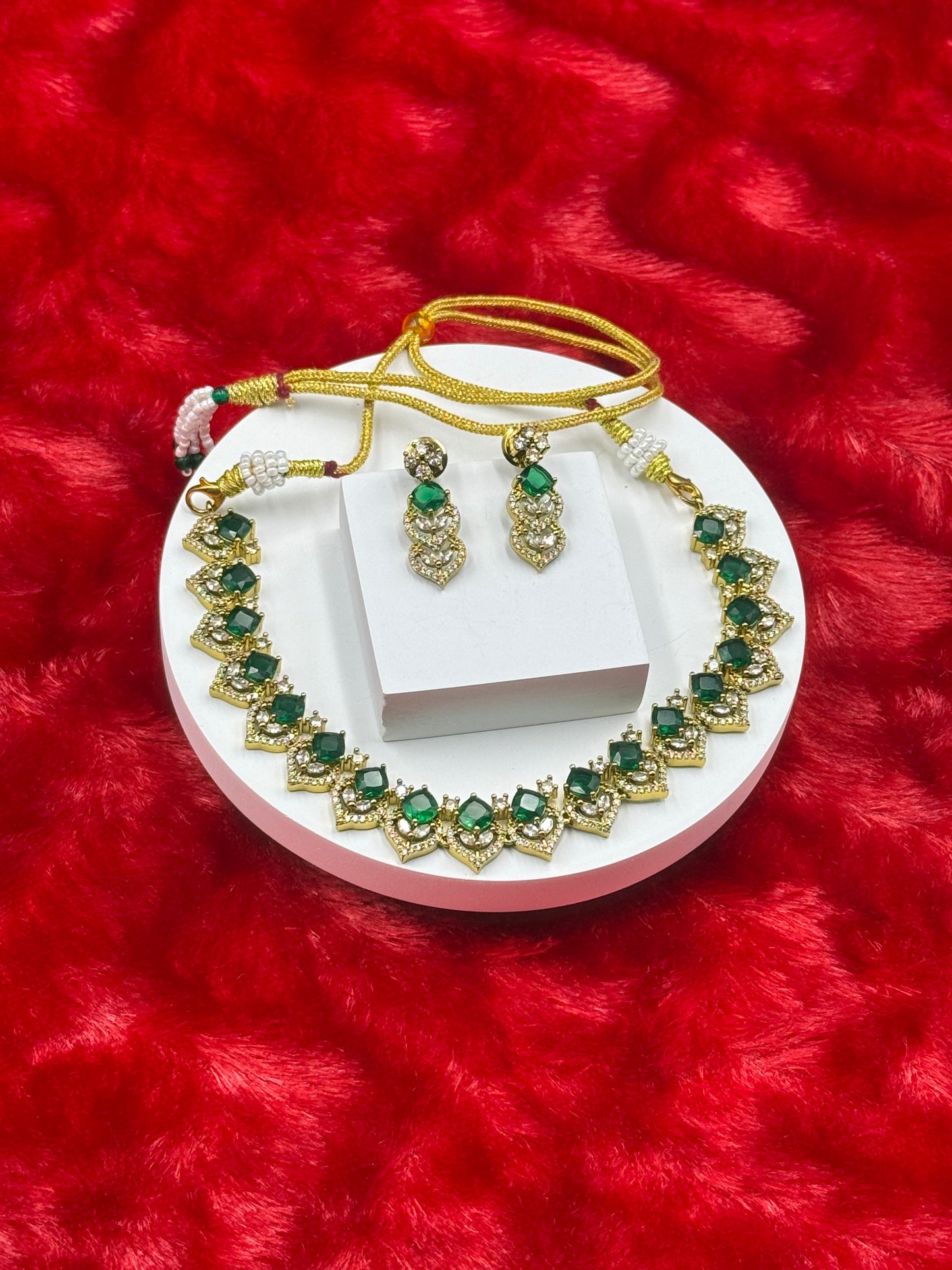 Mint Green American Diamond Necklace Set with Earrings