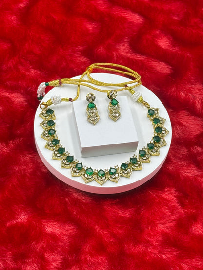 Mint Green American Diamond Necklace Set with Earrings