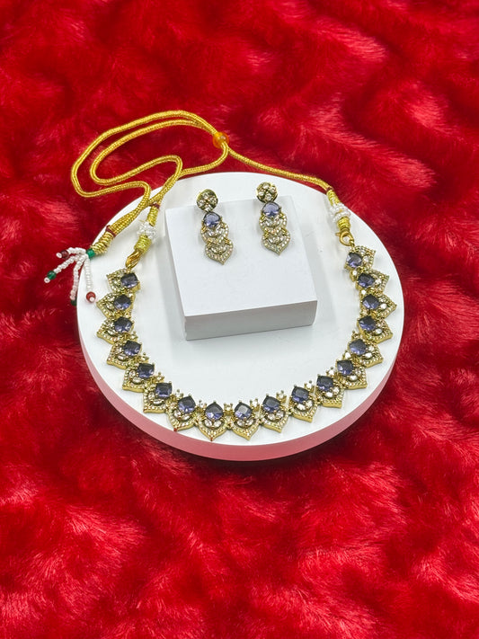 Lavender Purple American Diamond Necklace Set with Earrings