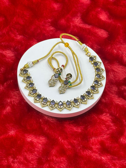 Lavender Purple American Diamond Necklace Set with Earrings