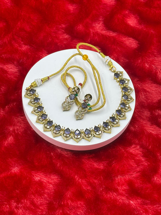 Lavender Purple American Diamond Necklace Set with Earrings