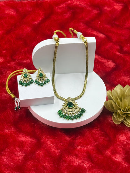 Emerald Green Temple Style Necklace Set with Earrings