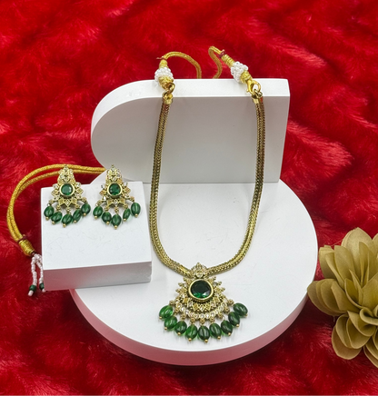 Emerald Green Temple Style Necklace Set with Earrings