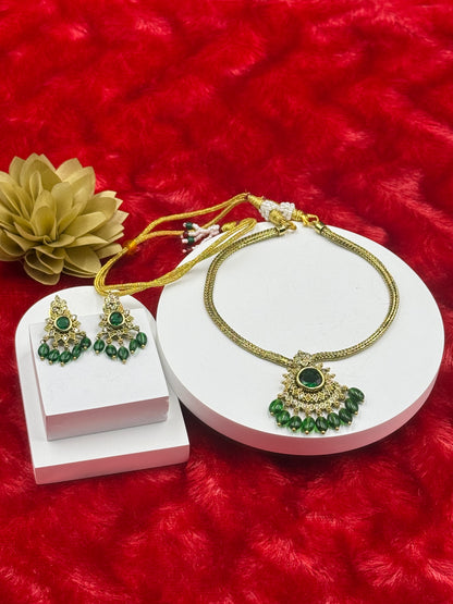 Emerald Green Temple Style Necklace Set with Earrings