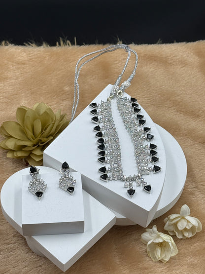 Black American Diamond Necklace Set with Earrings