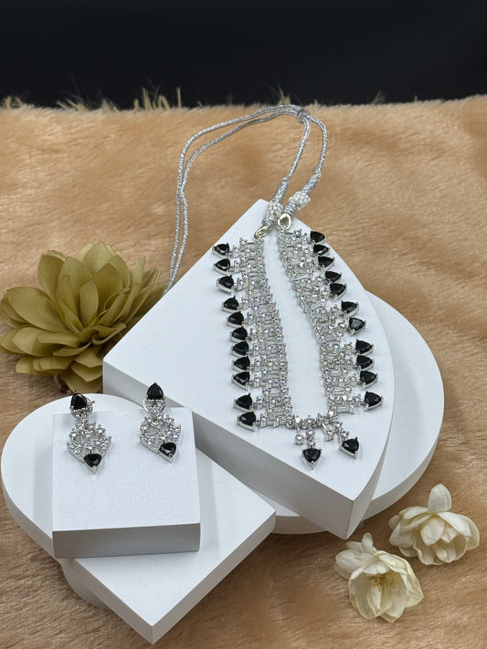 Black American Diamond Necklace Set with Earrings