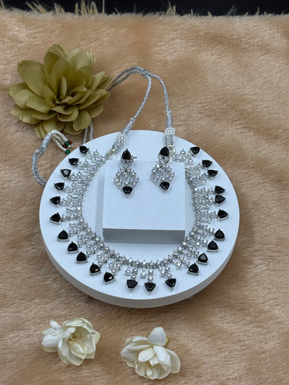 Black American Diamond Necklace Set with Earrings