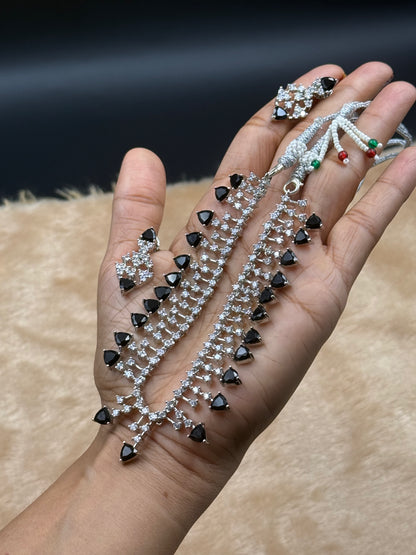 Black American Diamond Necklace Set with Earrings