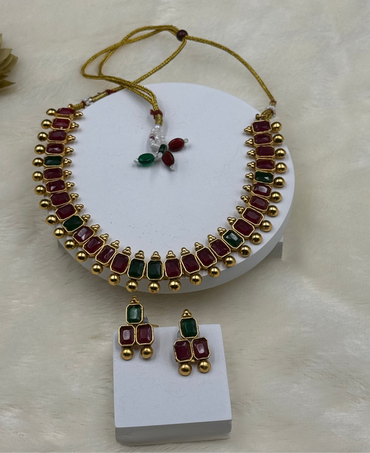 Traditional Ruby-Emerald Kemp Necklace Set