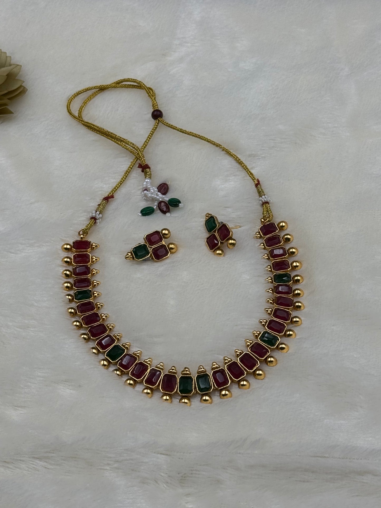 Traditional Ruby-Emerald Kemp Necklace Set