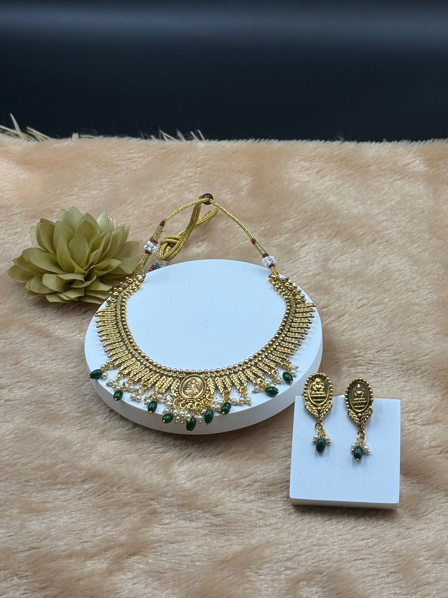 Lakshmi Pendant Necklace Set with Earrings
