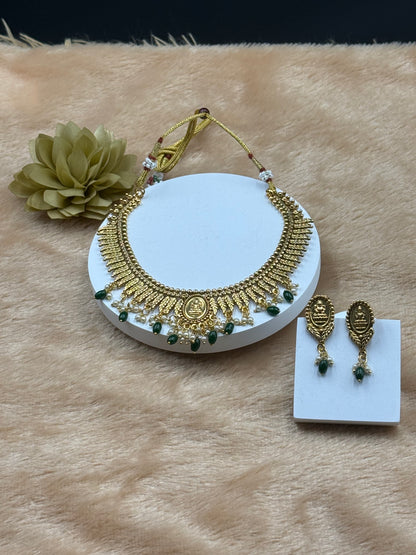 Lakshmi Pendant Necklace Set with Earrings