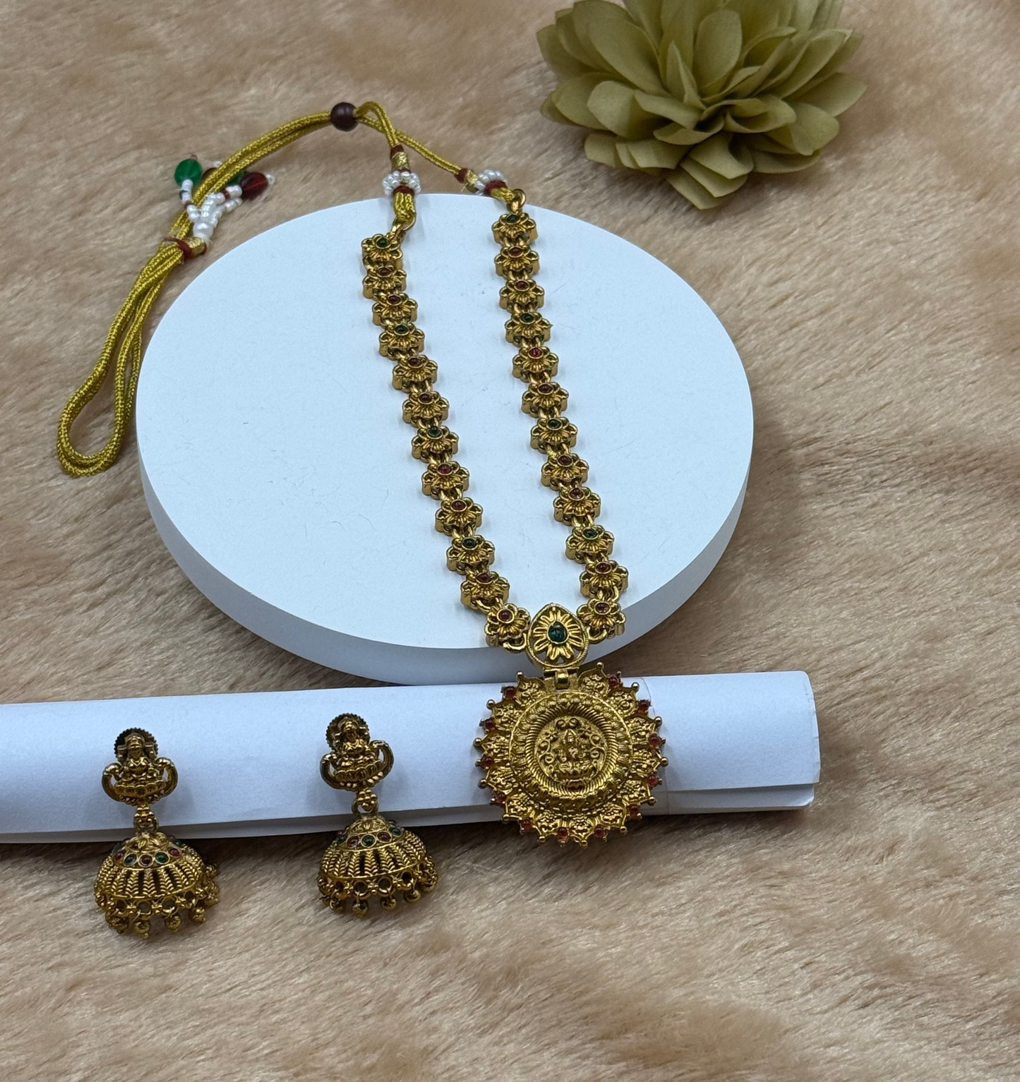Coin Pendant Necklace with Jhumka Earrings