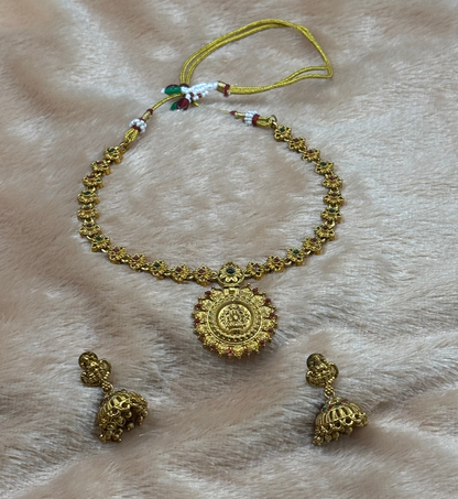 Coin Pendant Necklace with Jhumka Earrings