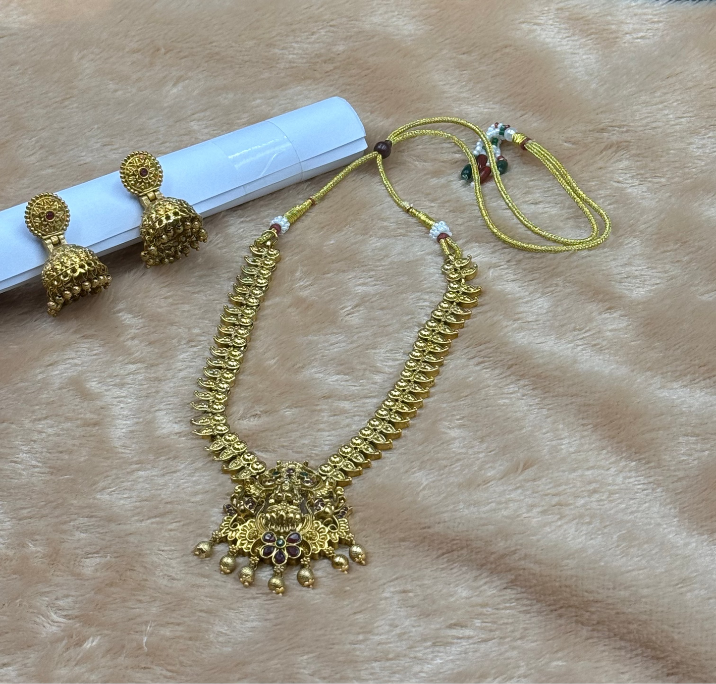 Necklace Set with Lion-Yali Pendant & Jhumkas