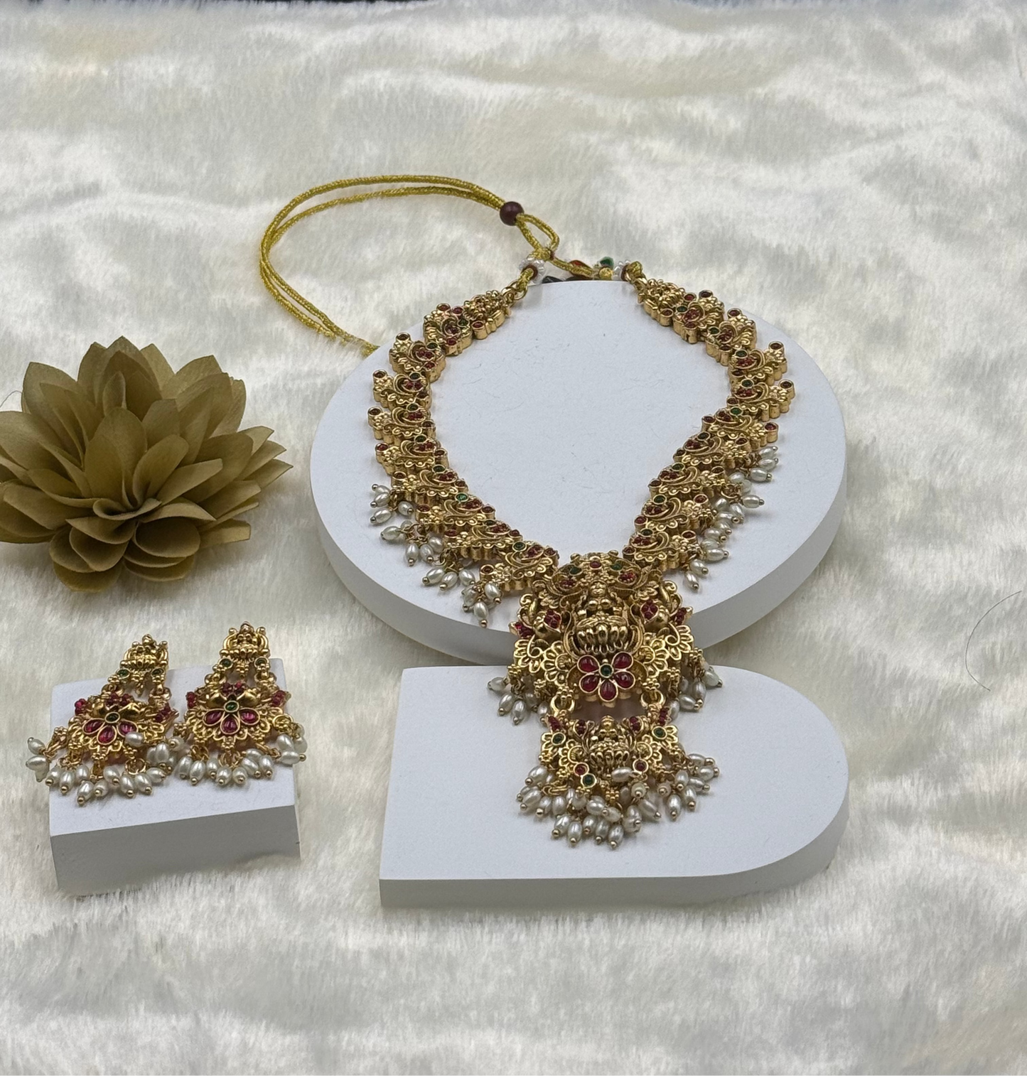 Necklace Set with Lakshmi Pendant & Pearls
