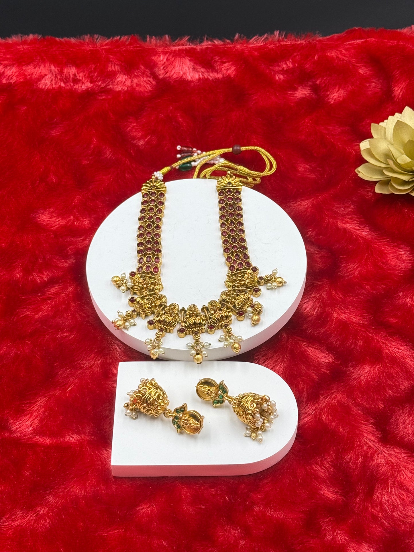 Ruby Kemp Stone Temple Necklace Set