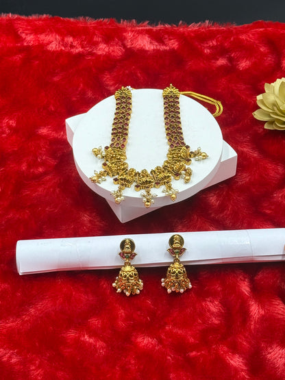 Ruby Kemp Stone Temple Necklace Set