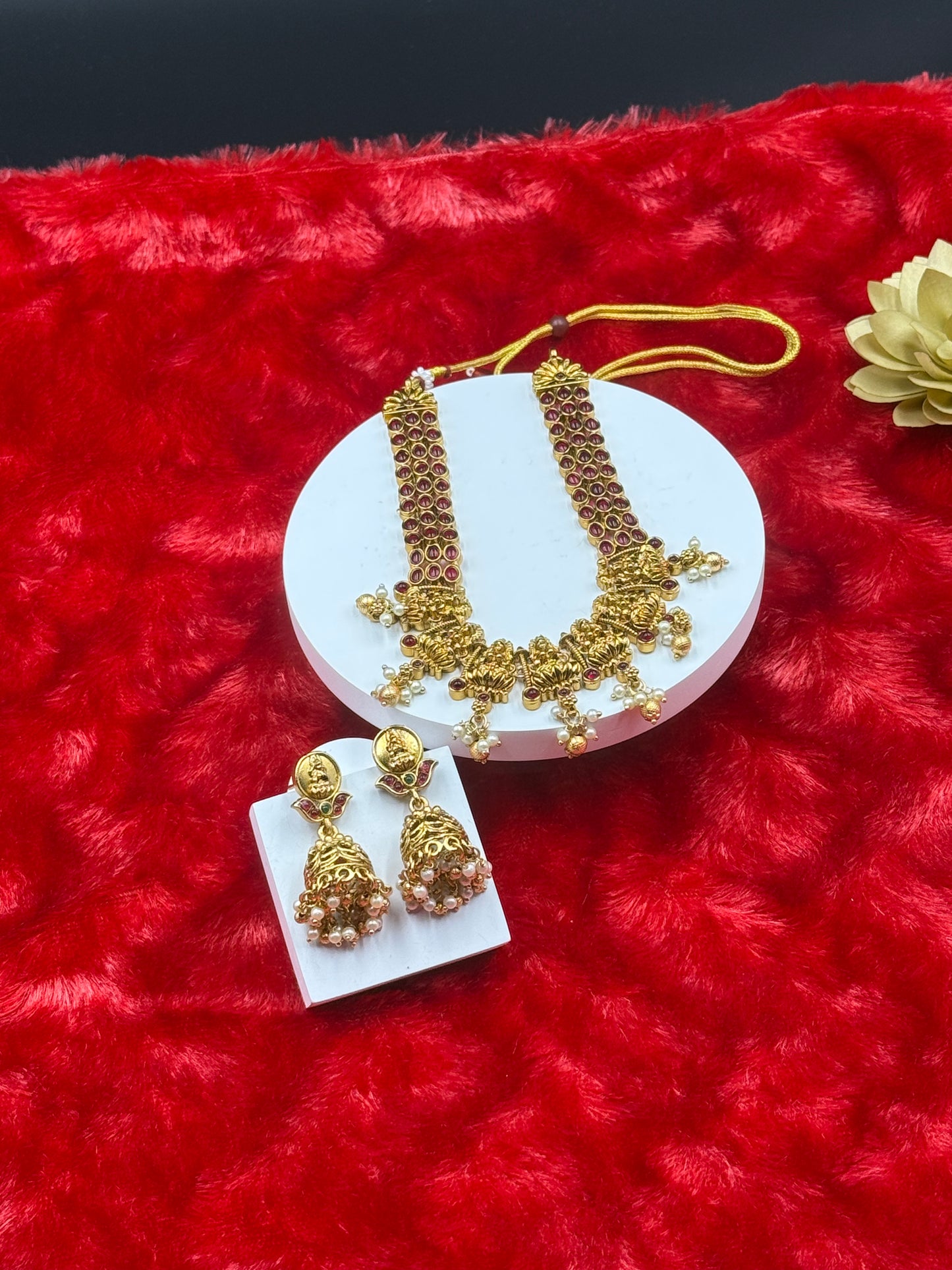 Ruby Kemp Stone Temple Necklace Set