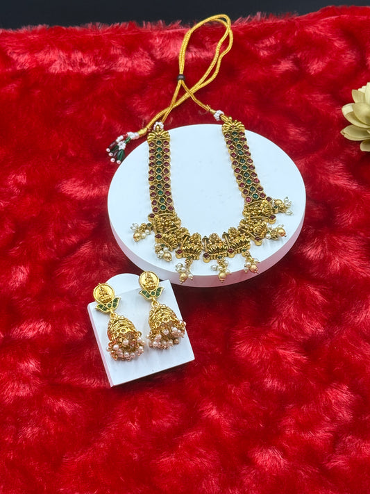 Multi-Coloured Kemp Stone Temple Necklace Set