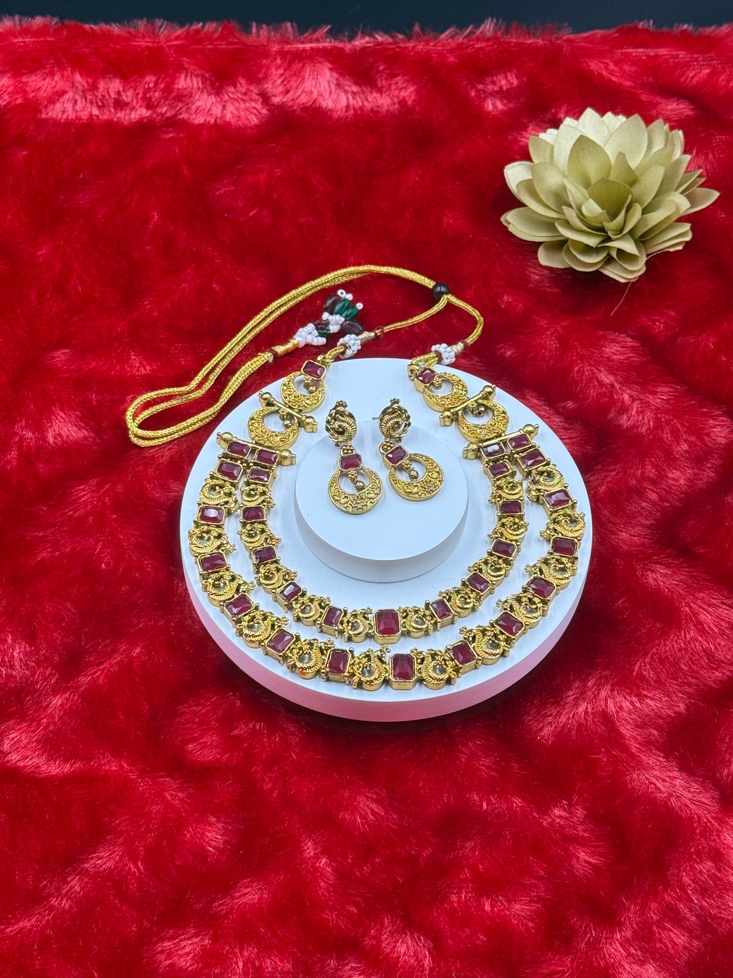 Ruby Kemp Double Layer Temple Necklace Set