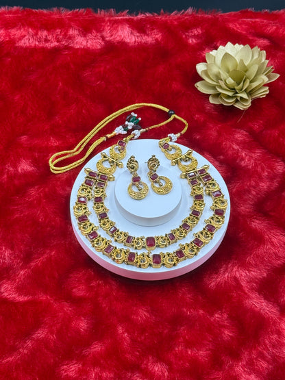 Ruby Kemp Double Layer Temple Necklace Set