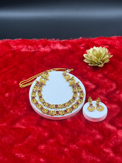 Ruby Kemp Double Layer Temple Necklace Set