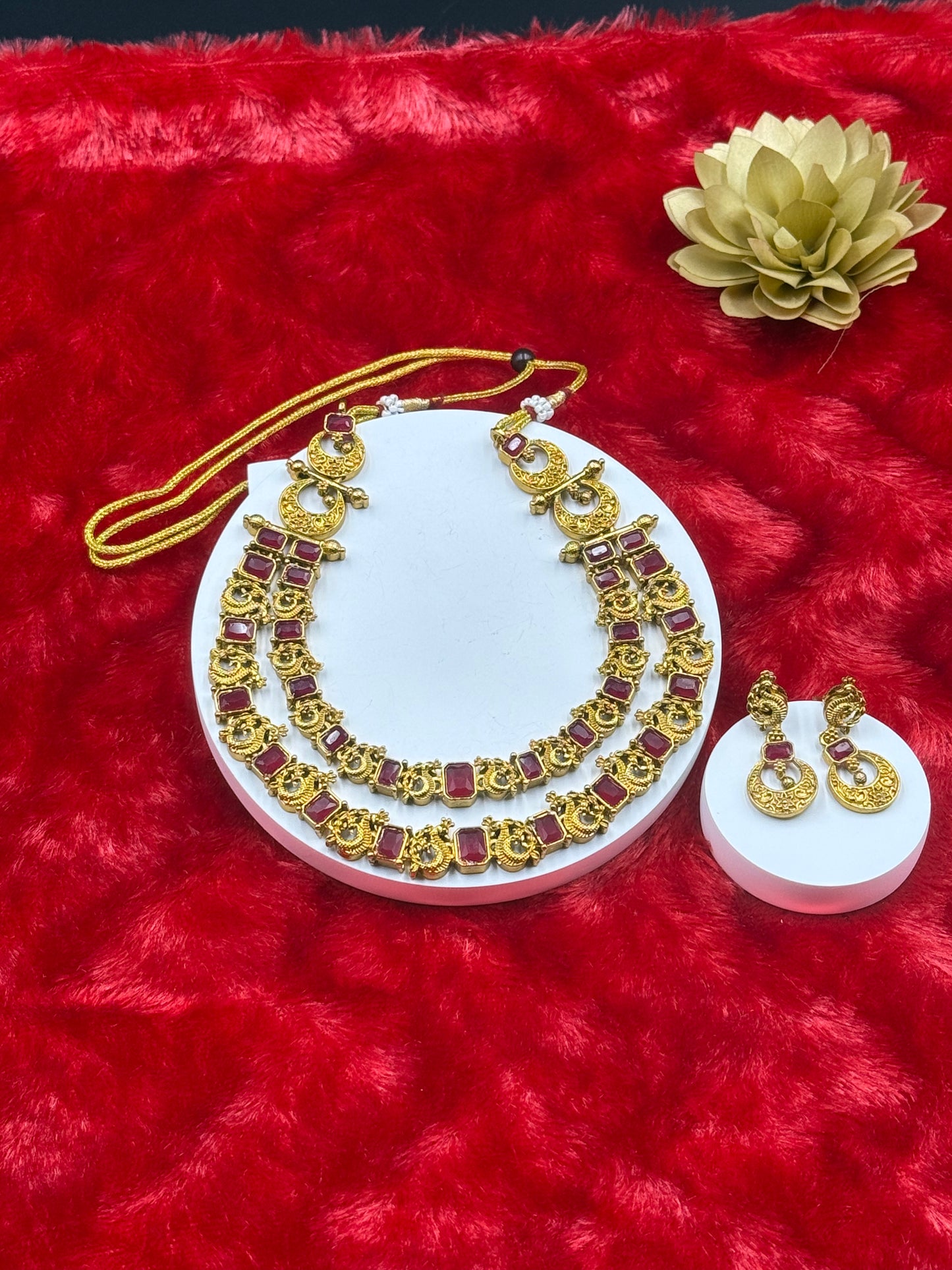 Ruby Kemp Double Layer Temple Necklace Set