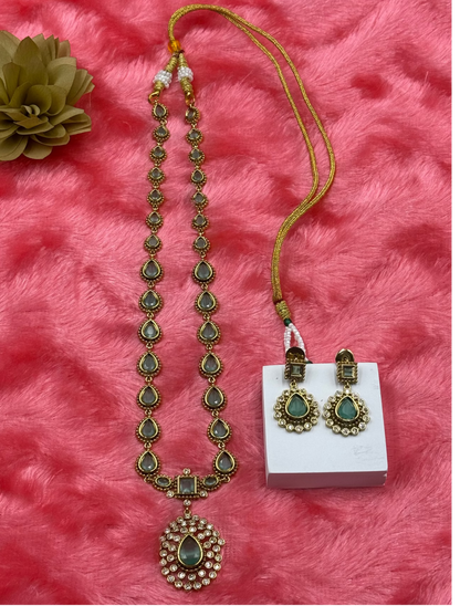 Light Green Pear Drop Stone Necklace Set with Earrings