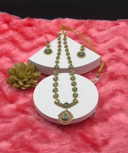 Light Green Pear Drop Stone Necklace Set with Earrings