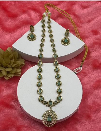 Light Green Pear Drop Stone Necklace Set with Earrings
