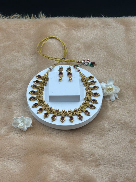 Necklace Set Maroon Stone