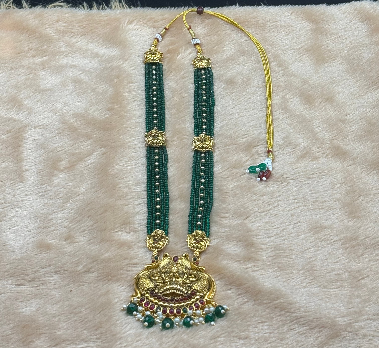 Green Bead Lakshmi Temple Haaram Set