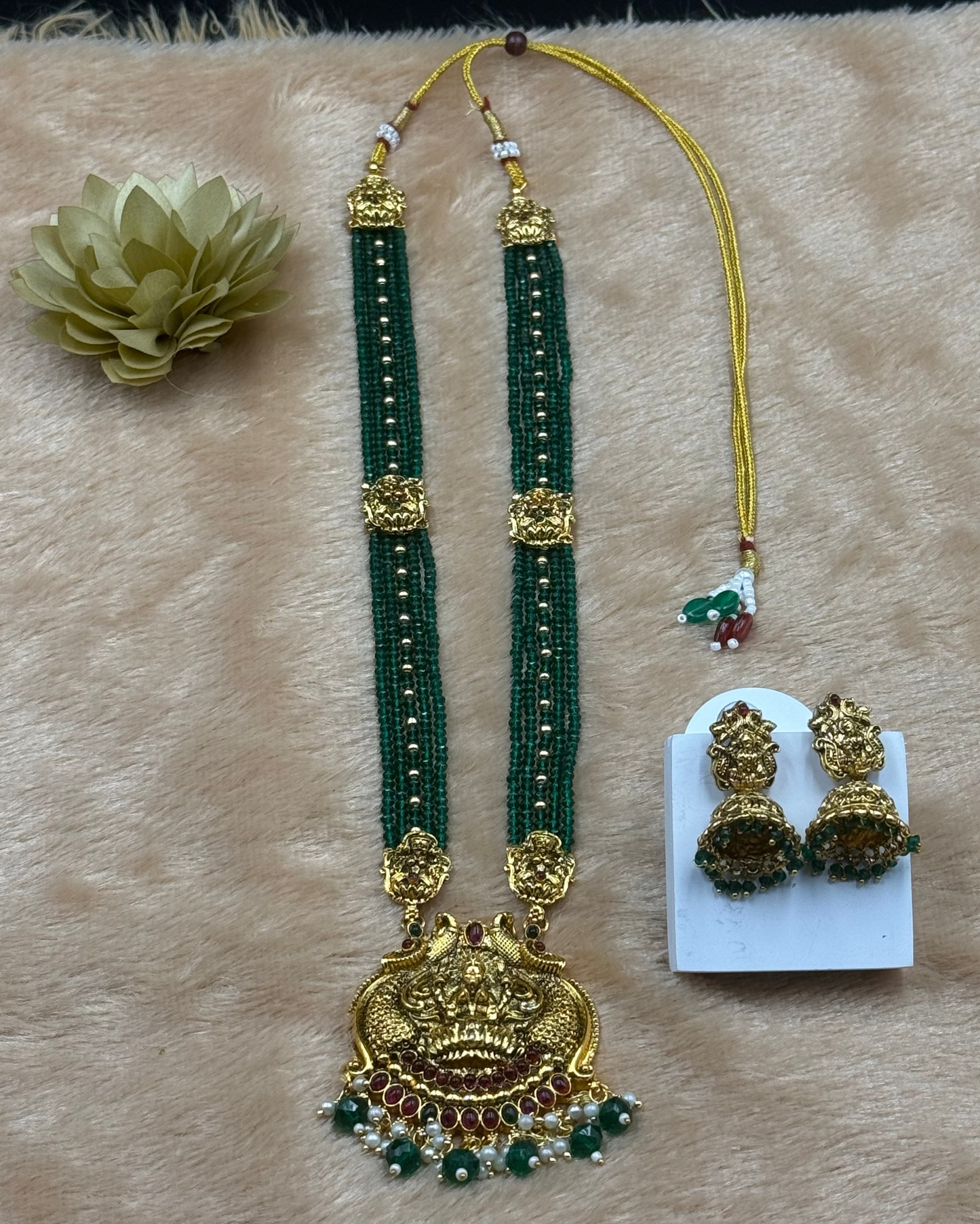 Green Bead Lakshmi Temple Haaram Set