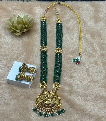 Green Bead Lakshmi Temple Haaram Set