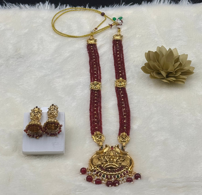 Red Bead Lakshmi Temple Haaram Set