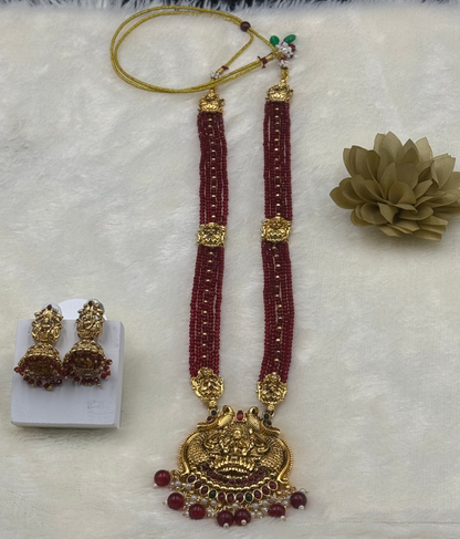 Red Bead Lakshmi Temple Haaram Set