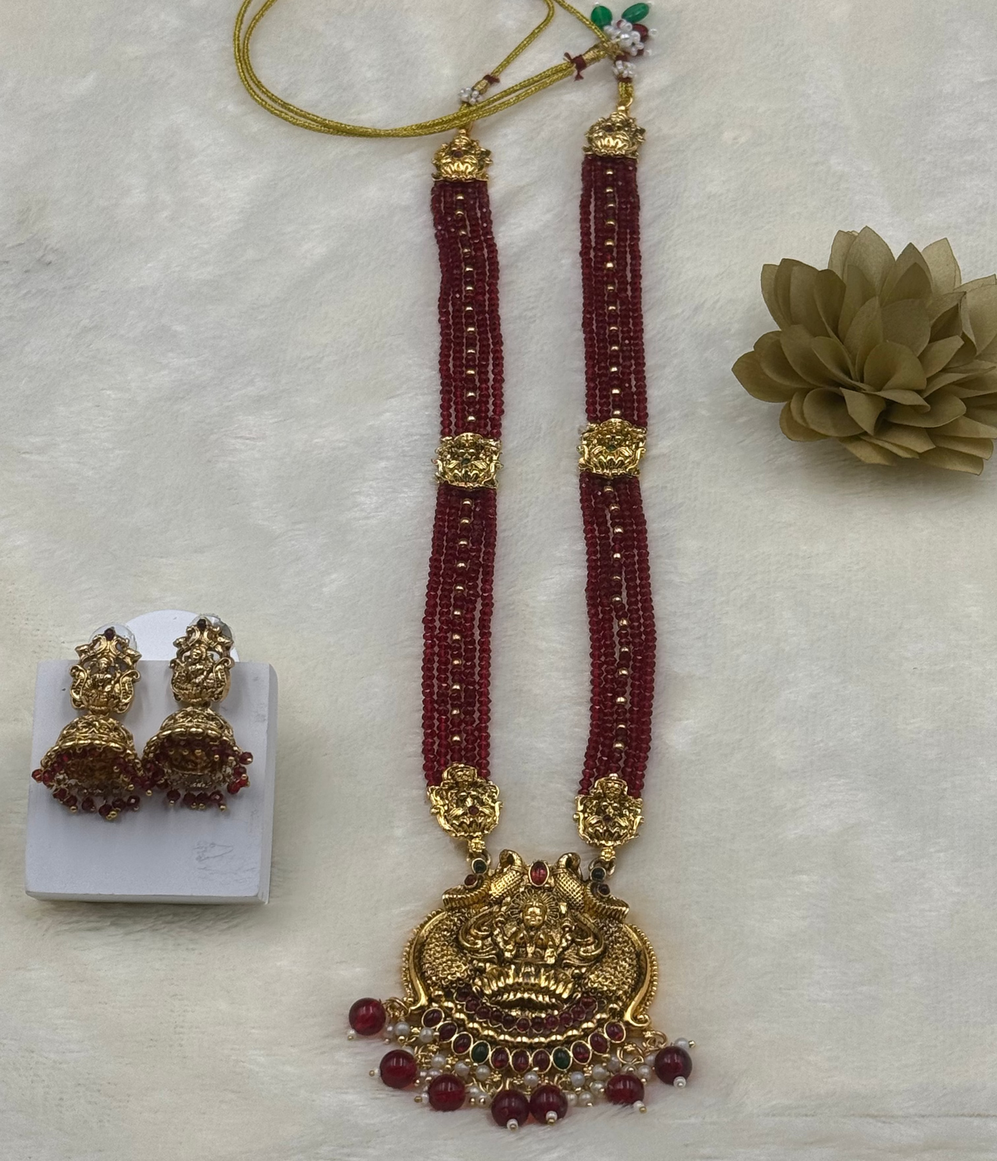 Red Bead Lakshmi Temple Haaram Set