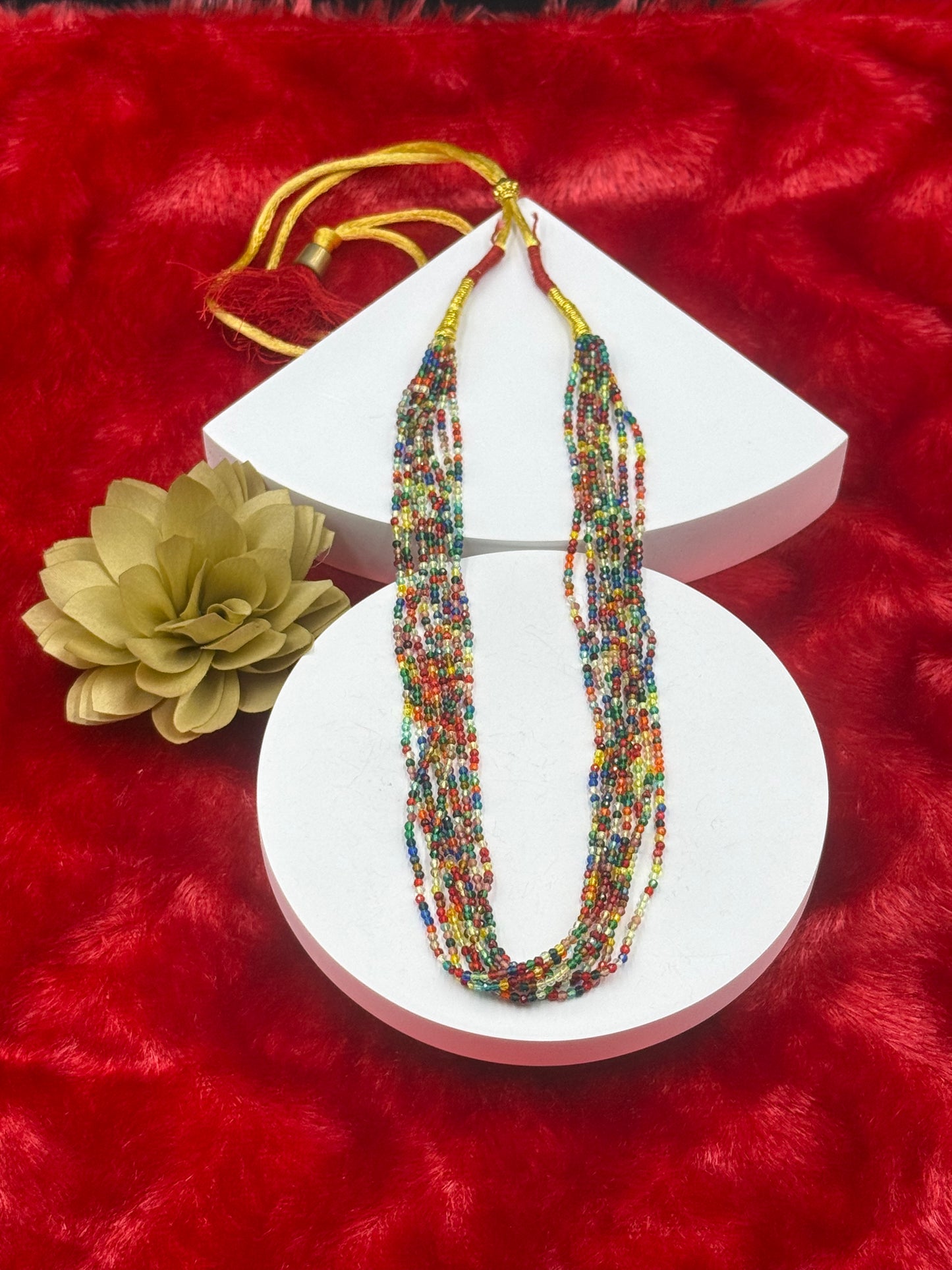 Multicolour Layered Beaded Necklace with Thread Tassel