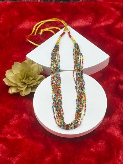 Multicolour Layered Beaded Necklace with Thread Tassel