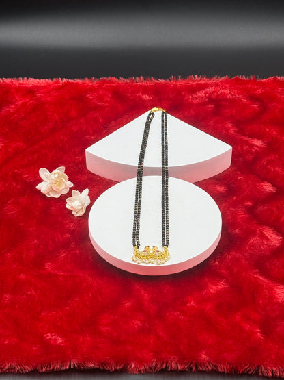 Royal Swan Mangalsutra Necklace – Double Line Black Beads