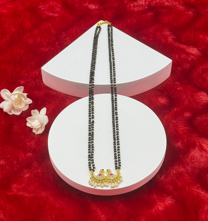 Royal Swan Mangalsutra Necklace – Double Line Black Beads