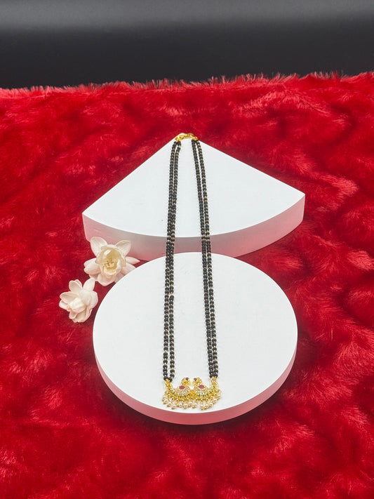 Royal Swan Mangalsutra Necklace – Double Line Black Beads