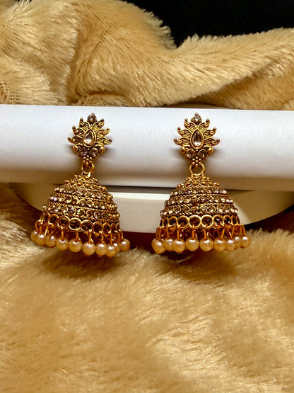 Pearl Crown Royale Jhumkas