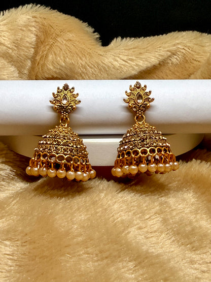 Pearl Crown Royale Jhumkas